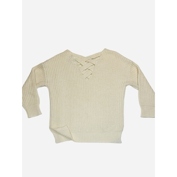 Skies Are Blue Oatmeal Sweater Criss Cross Back Small Chunky Knit Cozy Casual - Picture 2 of 9